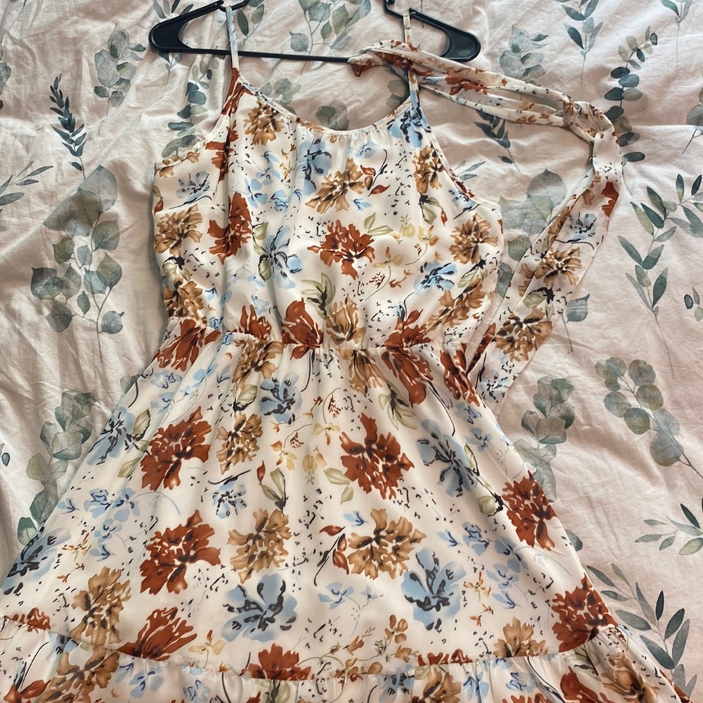 White floral dress with belt